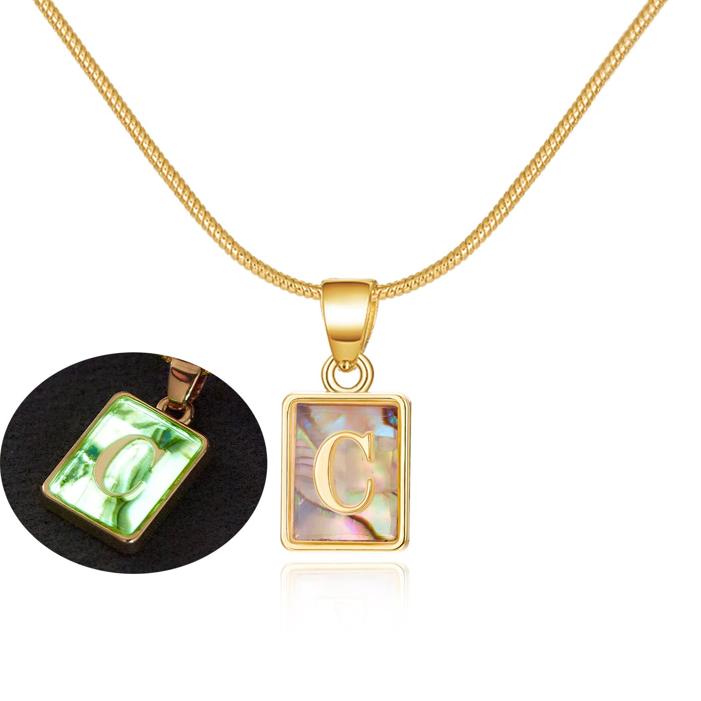 Personalized Luminous Pendant Necklace: 26 Letters, Colorful Shell Design Charm