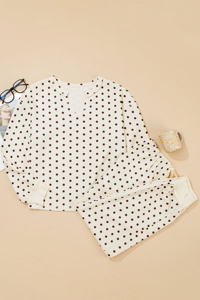 Comfortable Nightwear Set Polka Dot Top Jogger Pants