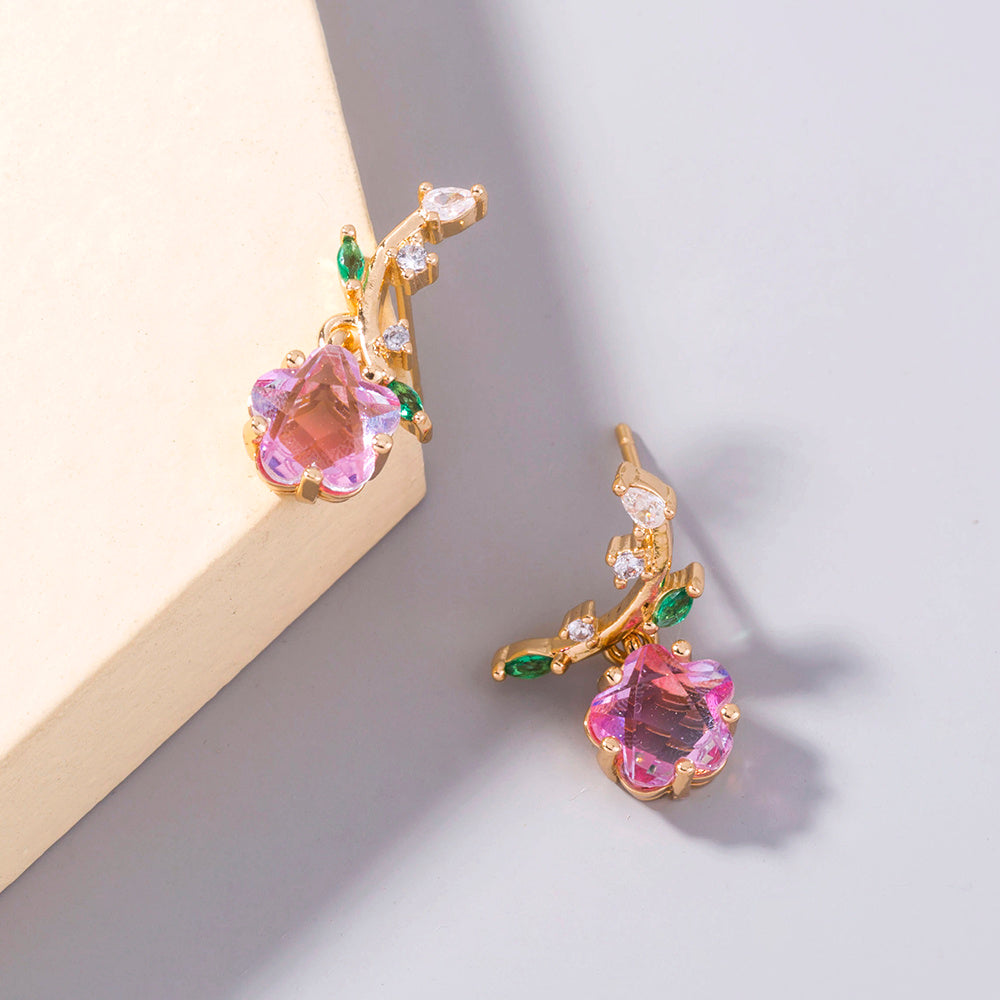 Enhance Elegance: Plum Blossom Zircon Leaf Earrings Add Sparkle & Grace