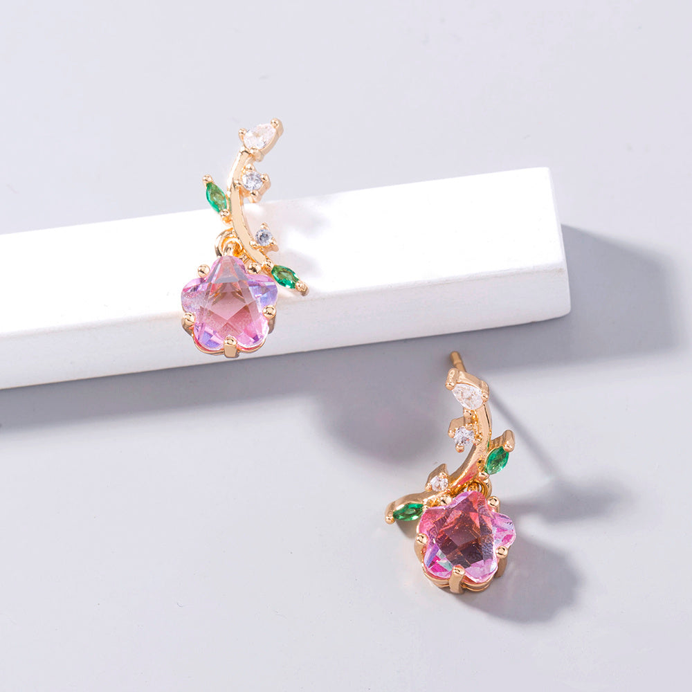 Enhance Elegance: Plum Blossom Zircon Leaf Earrings Add Sparkle & Grace