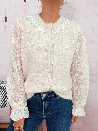 Stylish Lace Sleeve Cardigan Perfect For Layering Comfort.