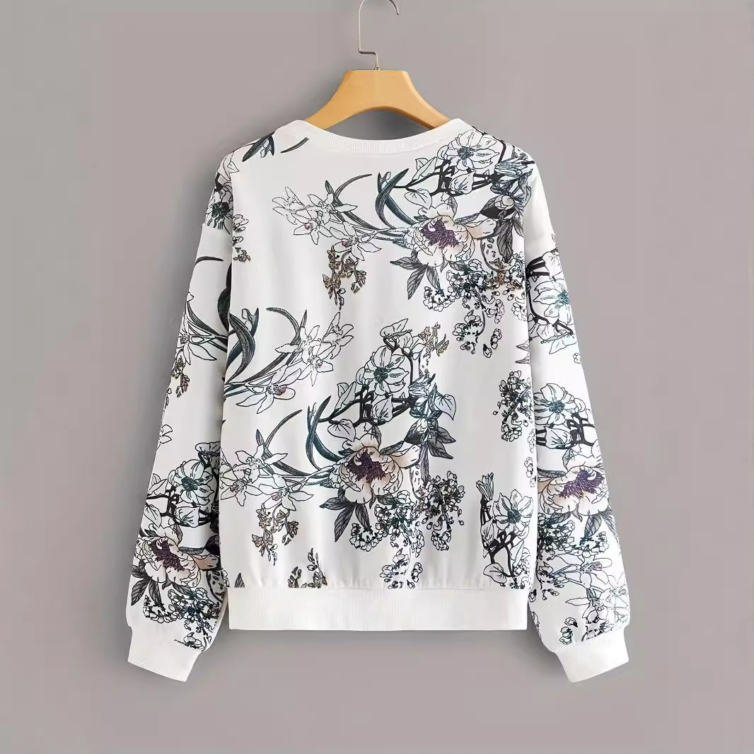 Stylish Flower Print Sweater: Comfortable Drop-Shoulder Design for Every Occasion