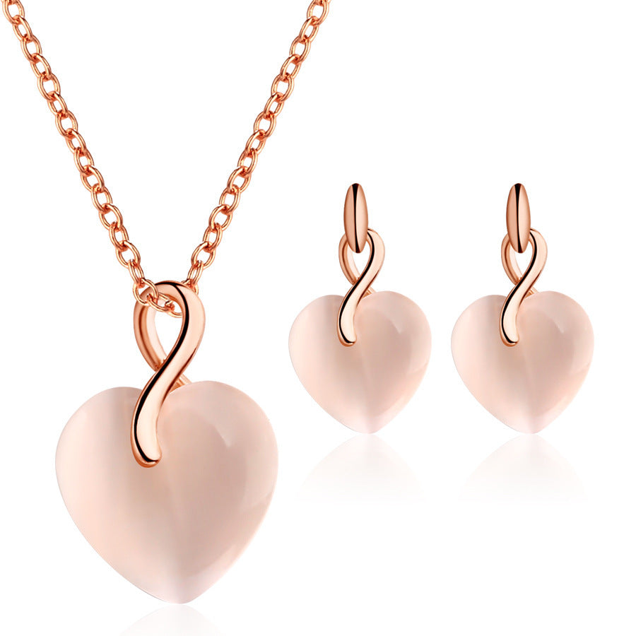 Peach Heart-Shaped Opal Necklace and Earring Set: Stunning Elegance