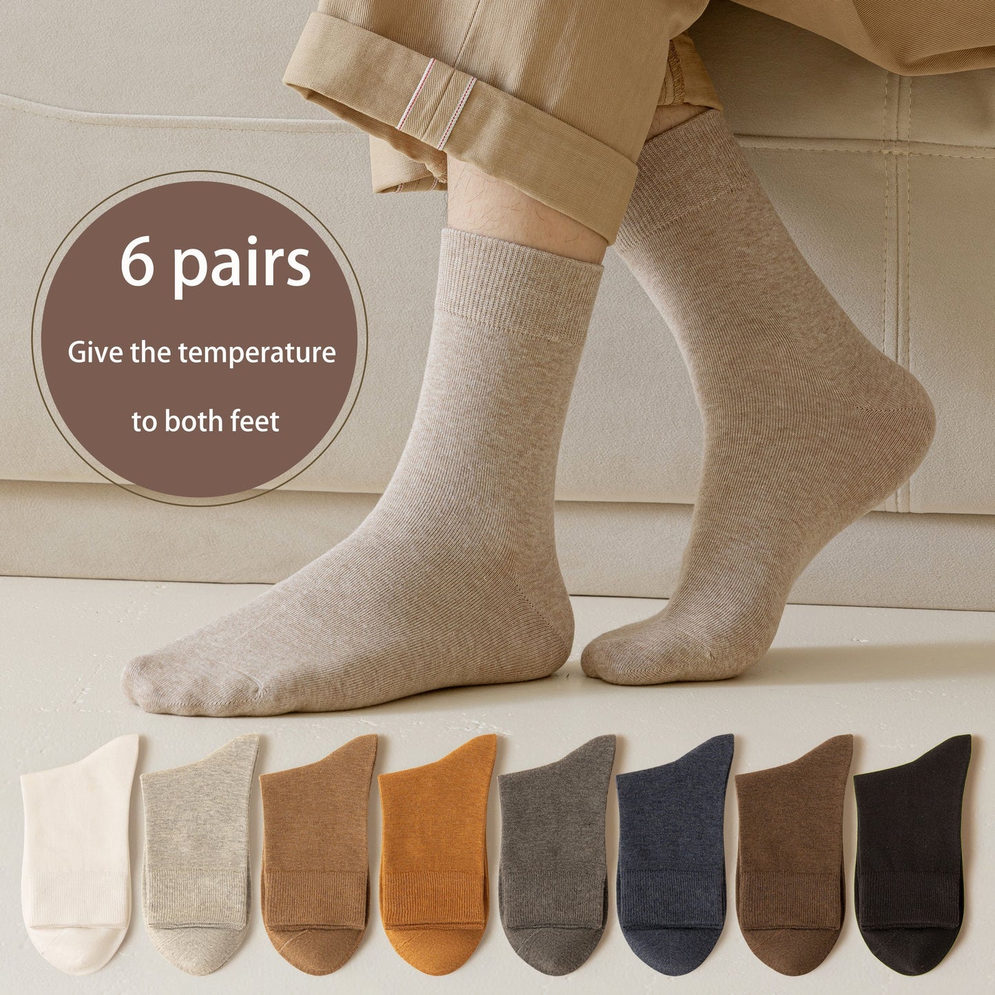 6 Pairs Mid-Calf Cotton Men's Socks: Perfect Fit for All Seasons