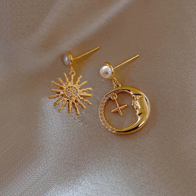 Elegant Pearl Diamond Sun Moon Star Earrings: Timeless Beauty for Any Occasion