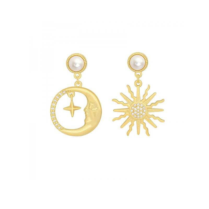 Elegant Pearl Diamond Sun Moon Star Earrings: Timeless Beauty for Any Occasion