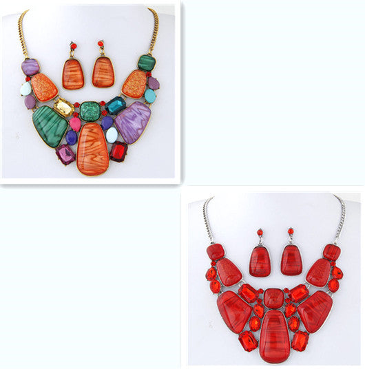 Elevate Your Style with Vintage Geometric Gemstone Necklace Earrings Set