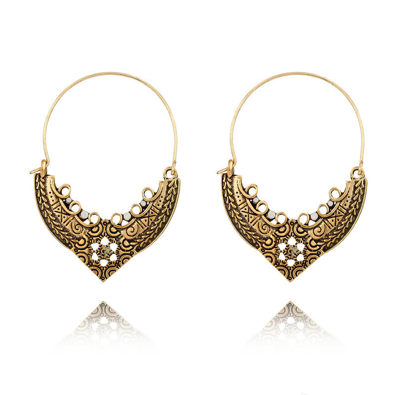 Stylish Floral Design Hollow Carved Round Earrings for Everyday Wear