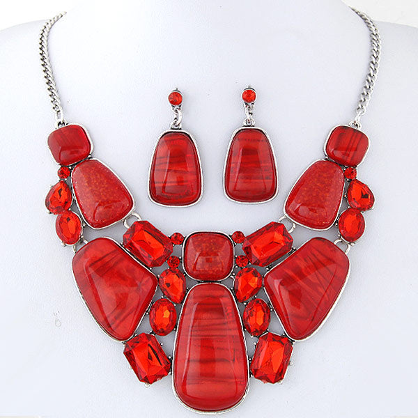 Elevate Your Style with Vintage Geometric Gemstone Necklace Earrings Set