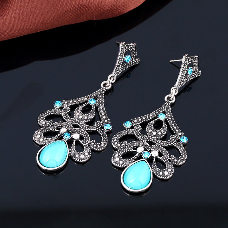 Elegant Vintage Diamond Cutout Water Drop Opal Earrings Enhance Any Style