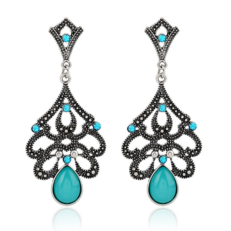 Elegant Vintage Diamond Cutout Water Drop Opal Earrings Enhance Any Style