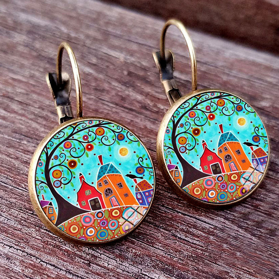 Stylish Abstract Colorful House Stud Earrings: Perfect for Any Occasion.