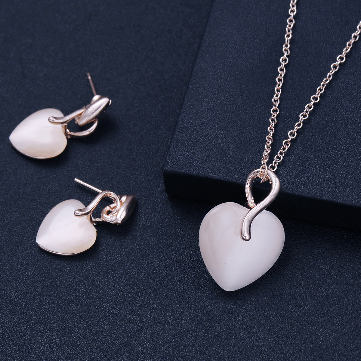 Peach Heart-Shaped Opal Necklace and Earring Set: Stunning Elegance