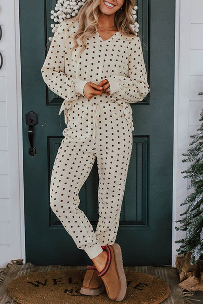 Comfortable Nightwear Set Polka Dot Top Jogger Pants