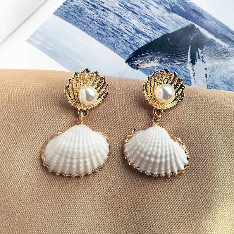 Boucles d'oreilles coquillages de plage vintage élégantes avec perles pour un charme intemporel