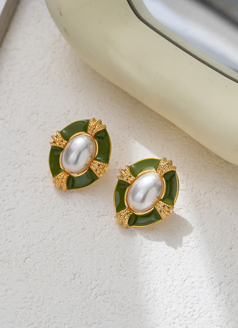 Enchanting Enamel Dripping Vintage Pearl Earrings for Chic Everyday Wear