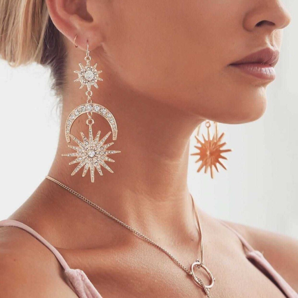 Elegant Sun Moon Stars Earrings: Perfect Cosmic Accessory for Any Occasion