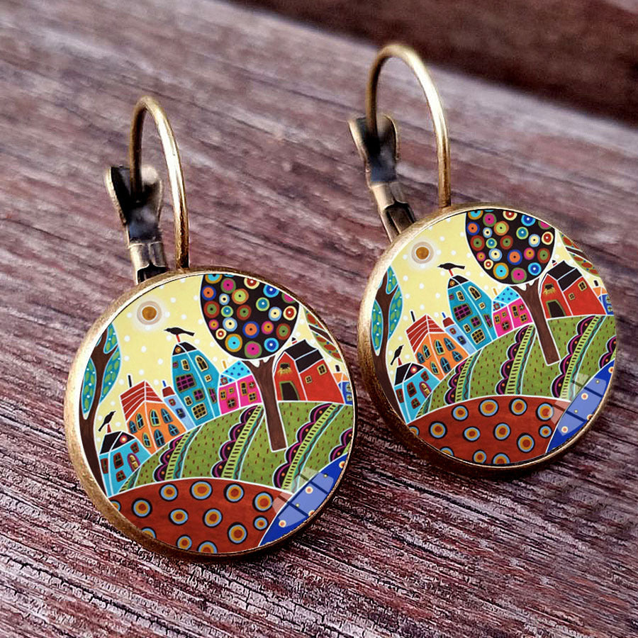 Stylish Abstract Colorful House Stud Earrings: Perfect for Any Occasion.