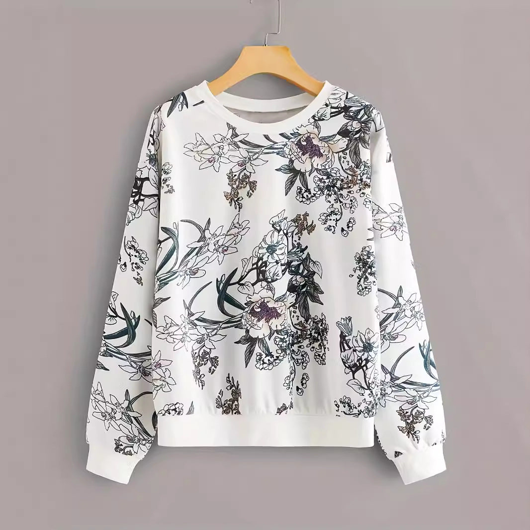 Stylish Flower Print Sweater: Comfortable Drop-Shoulder Design for Every Occasion