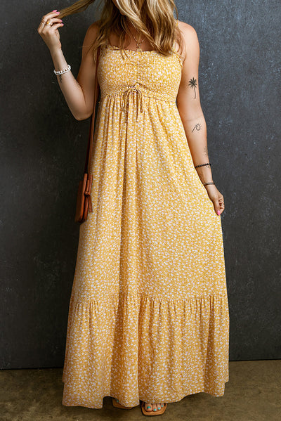 Yellow floral maxi dress enhances elegance with comfort fit