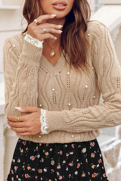 Elegant Pearl Beaded Sweater Adds Charm and Feminine Style.
