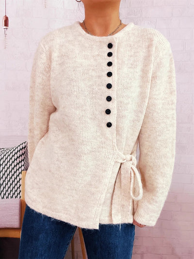Chic Womens Side Tie Button Front Sweatshirt Stylish Layer.
