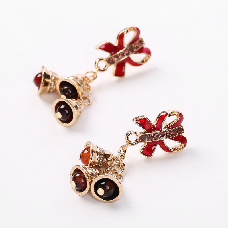 Elevate Your Holiday Style with Charming Christmas Bell Bow Earrings