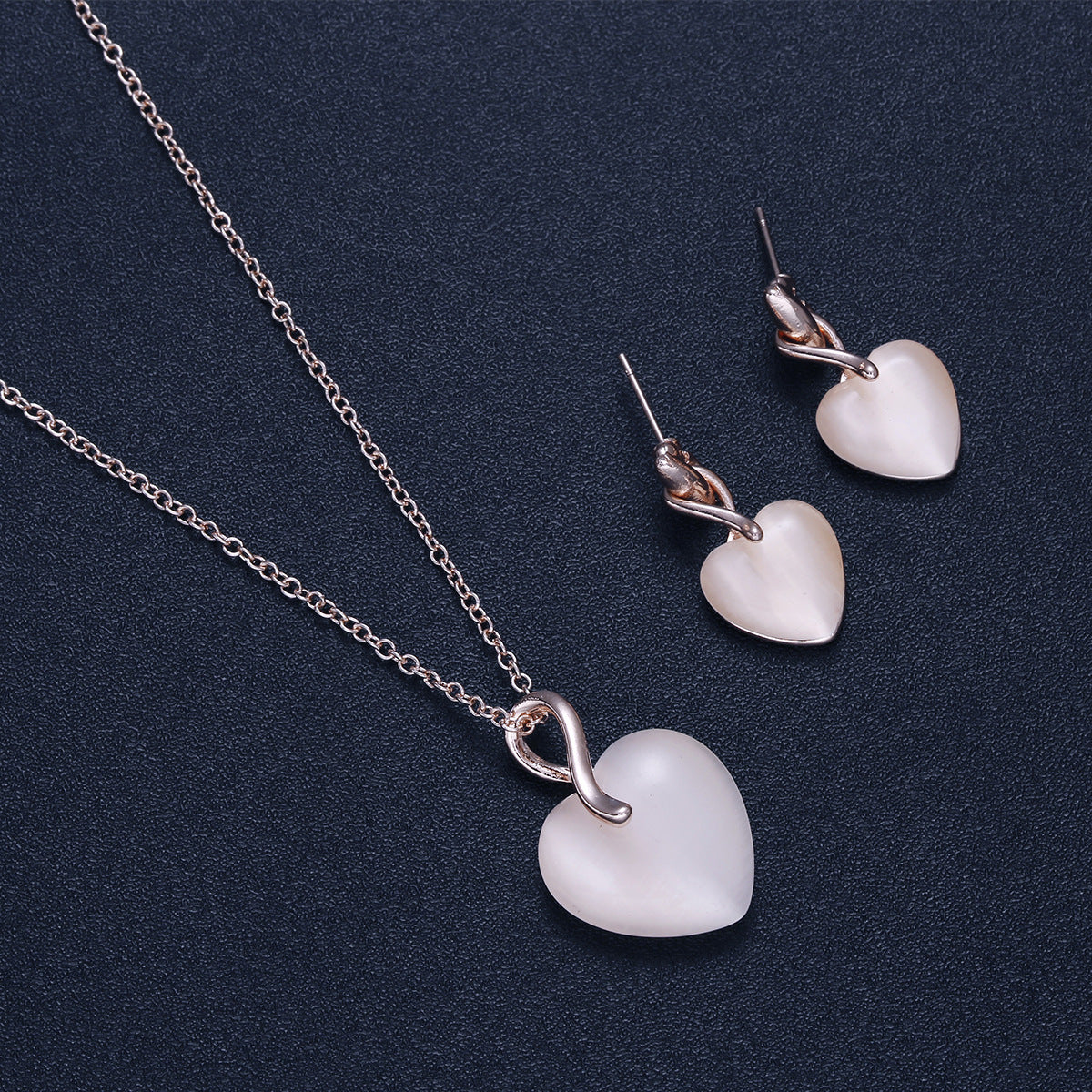 Peach Heart-Shaped Opal Necklace and Earring Set: Stunning Elegance