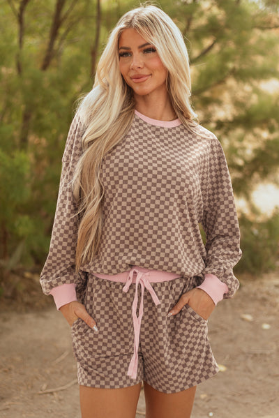Stylish checkerboard short set for women casual comfort