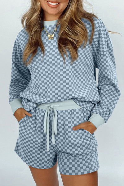 Stylish checkerboard short set for women casual comfort