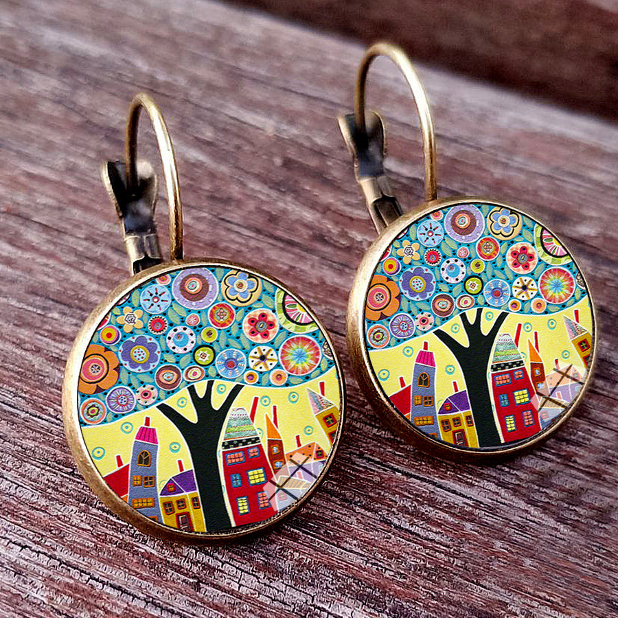 Stylish Abstract Colorful House Stud Earrings: Perfect for Any Occasion.