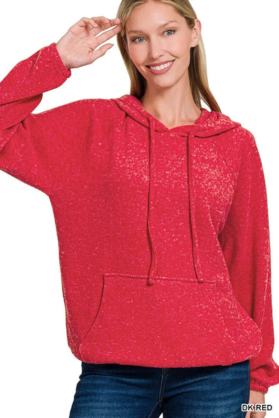 Cozy Brushed Hacci Melange Sweater with Warm Hooded Style