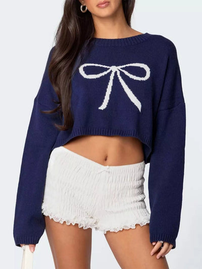 Trendy Cropped Sweatshirt with Bow Neck for Daily Comfort.