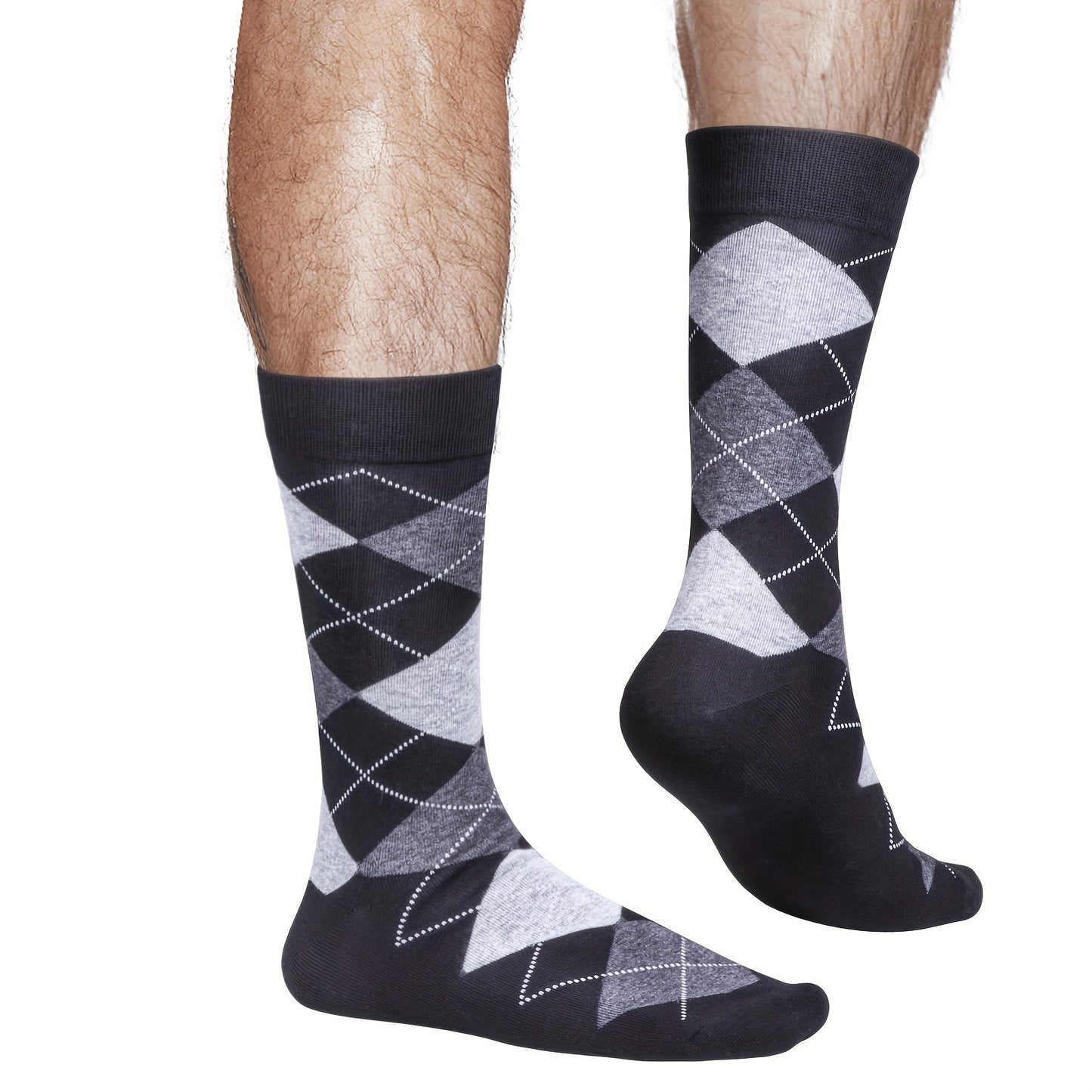 Stylish Argyle and Solid Men's Socks for Everyday Wear Comfort:5 Pairs