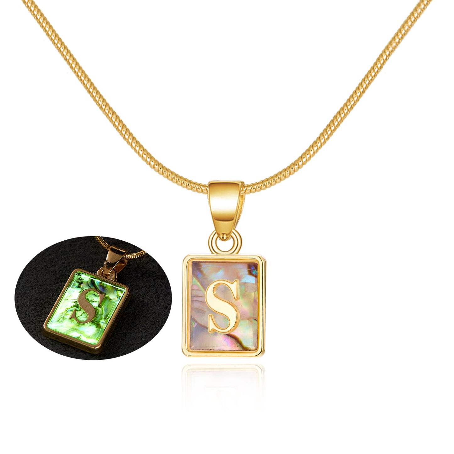 Personalized Luminous Pendant Necklace: 26 Letters, Colorful Shell Design Charm