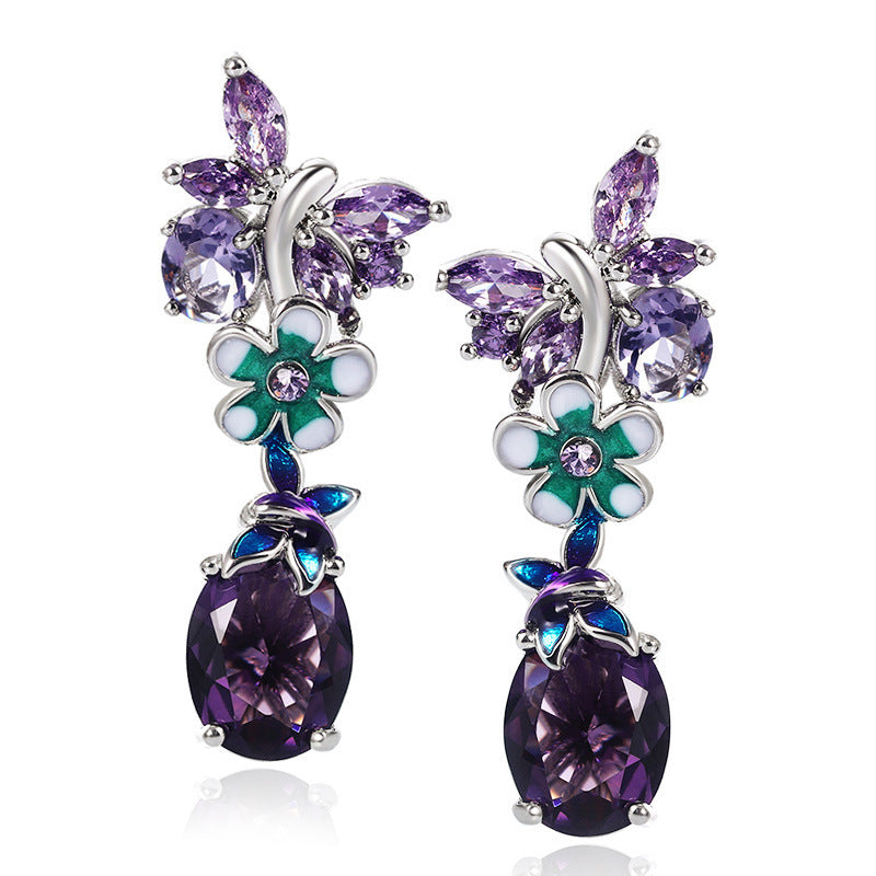 Stunning Oval Zircon Flower Butterfly Earrings: Elevate Your Style Effortlessly