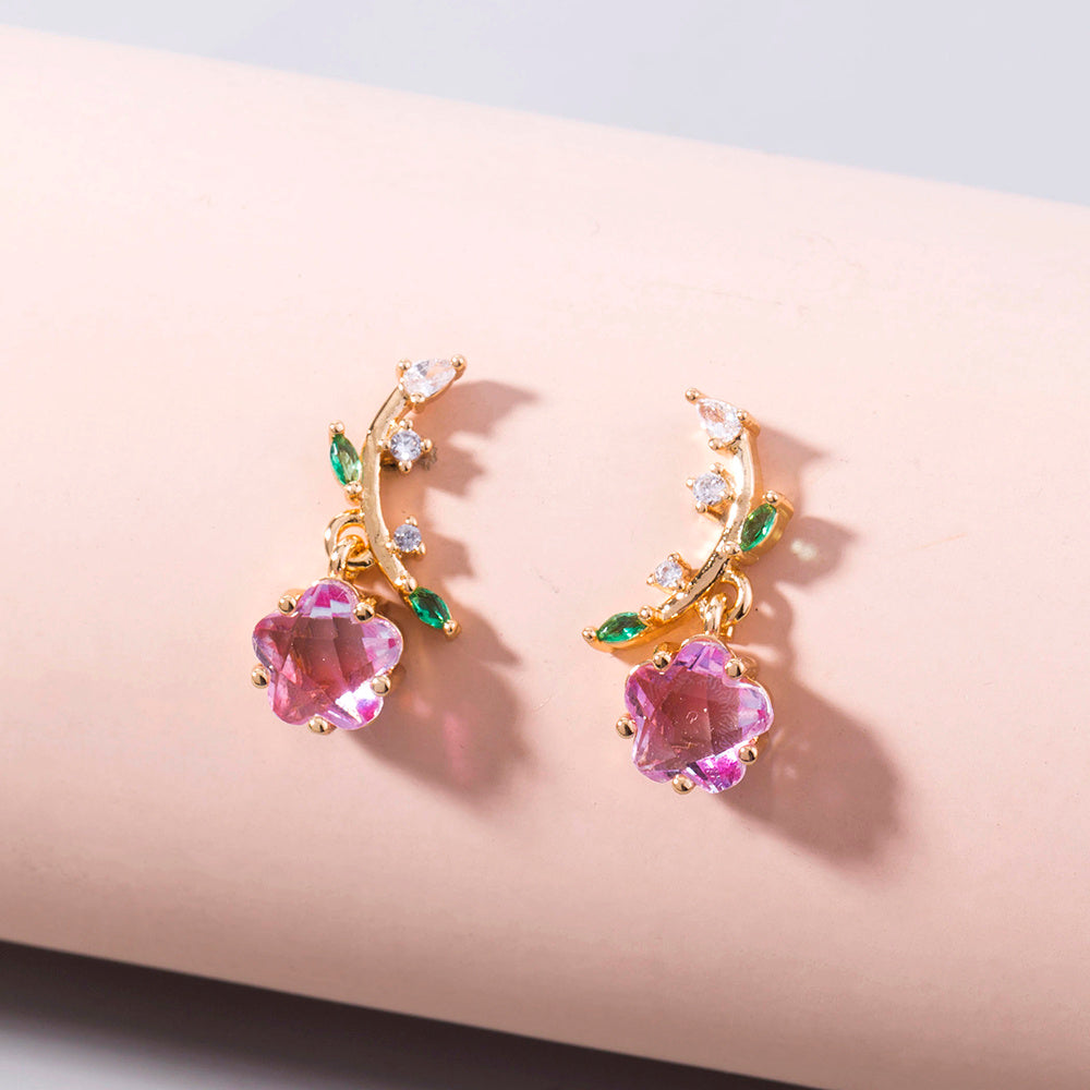 Enhance Elegance: Plum Blossom Zircon Leaf Earrings Add Sparkle & Grace