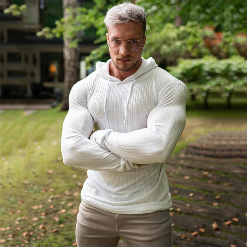 Comfortable Men’s Slim Fit Hooded Sweater with Warm Turtleneck Design