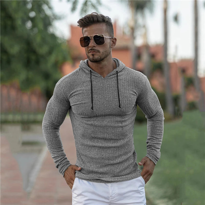 Comfortable Men’s Slim Fit Hooded Sweater with Warm Turtleneck Design