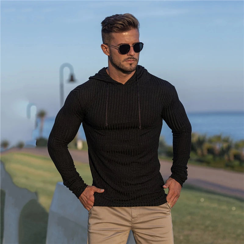 Comfortable Men’s Slim Fit Hooded Sweater with Warm Turtleneck Design