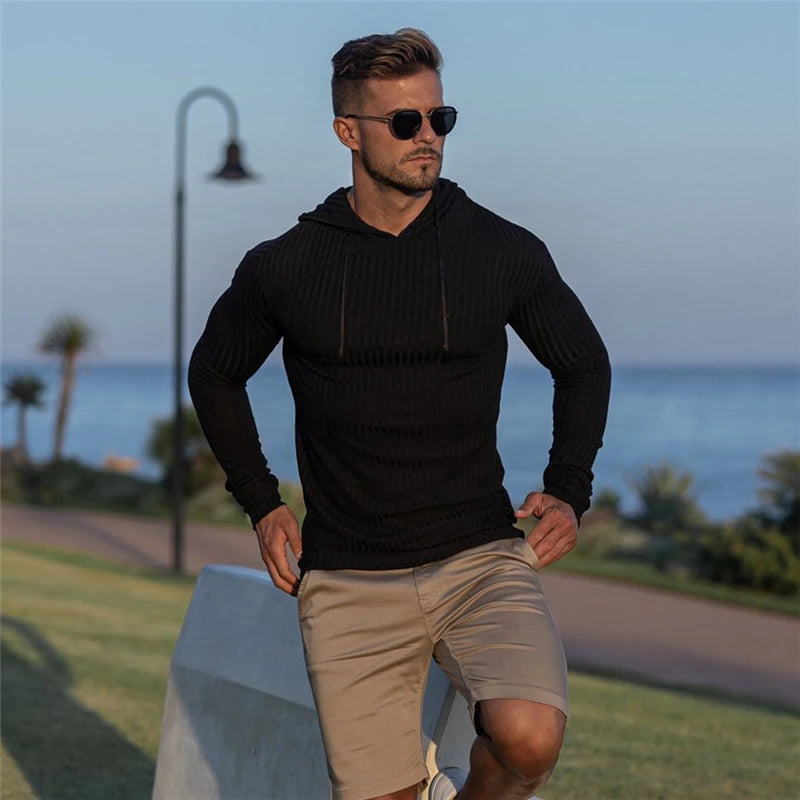 Comfortable Men’s Slim Fit Hooded Sweater with Warm Turtleneck Design