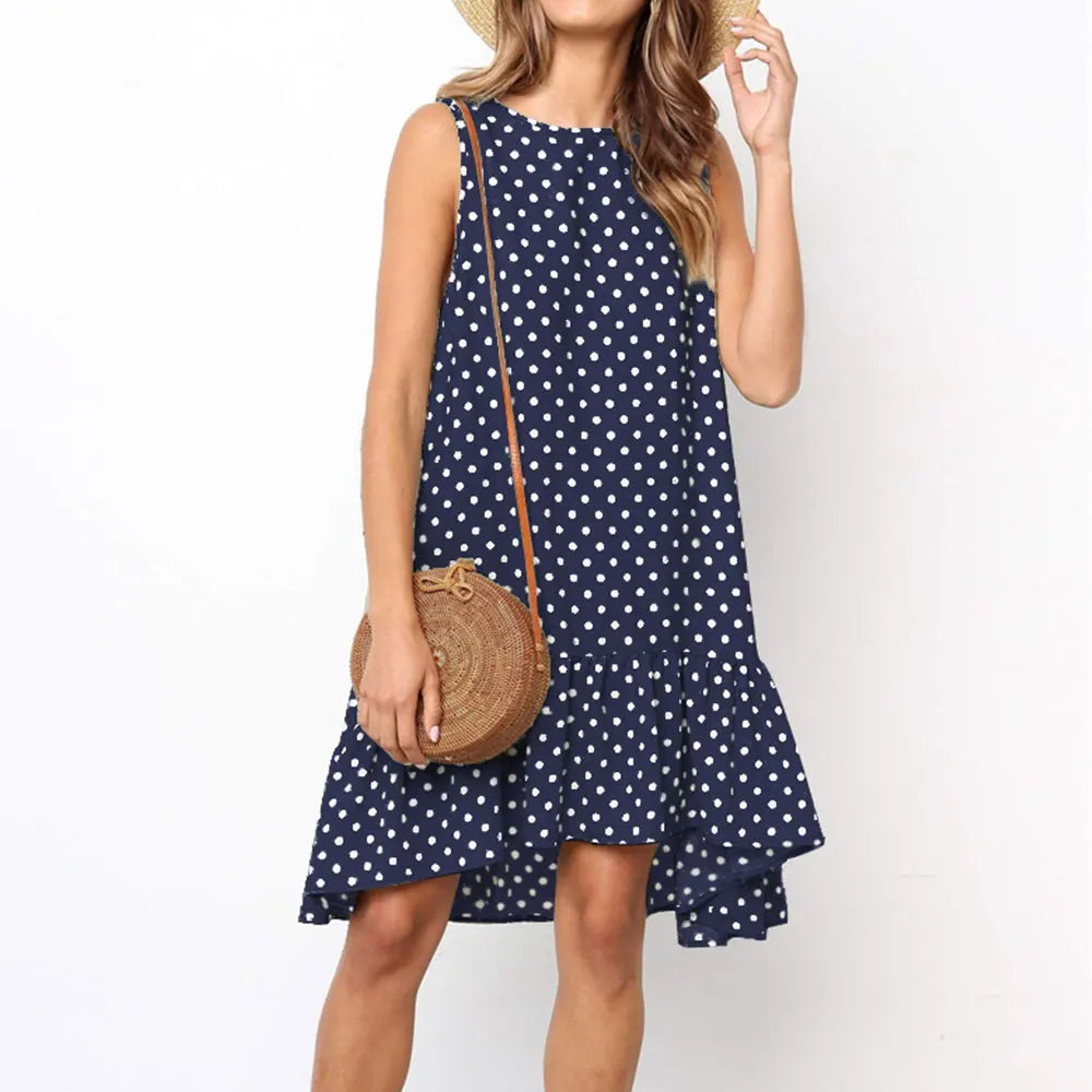 Flattering Ruffled Chiffon Mini Dress: Trendy Polka Dot Casual Style