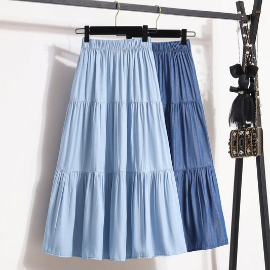 Chic Spliced A-line Long Skirt for Women, Perfect casual Style