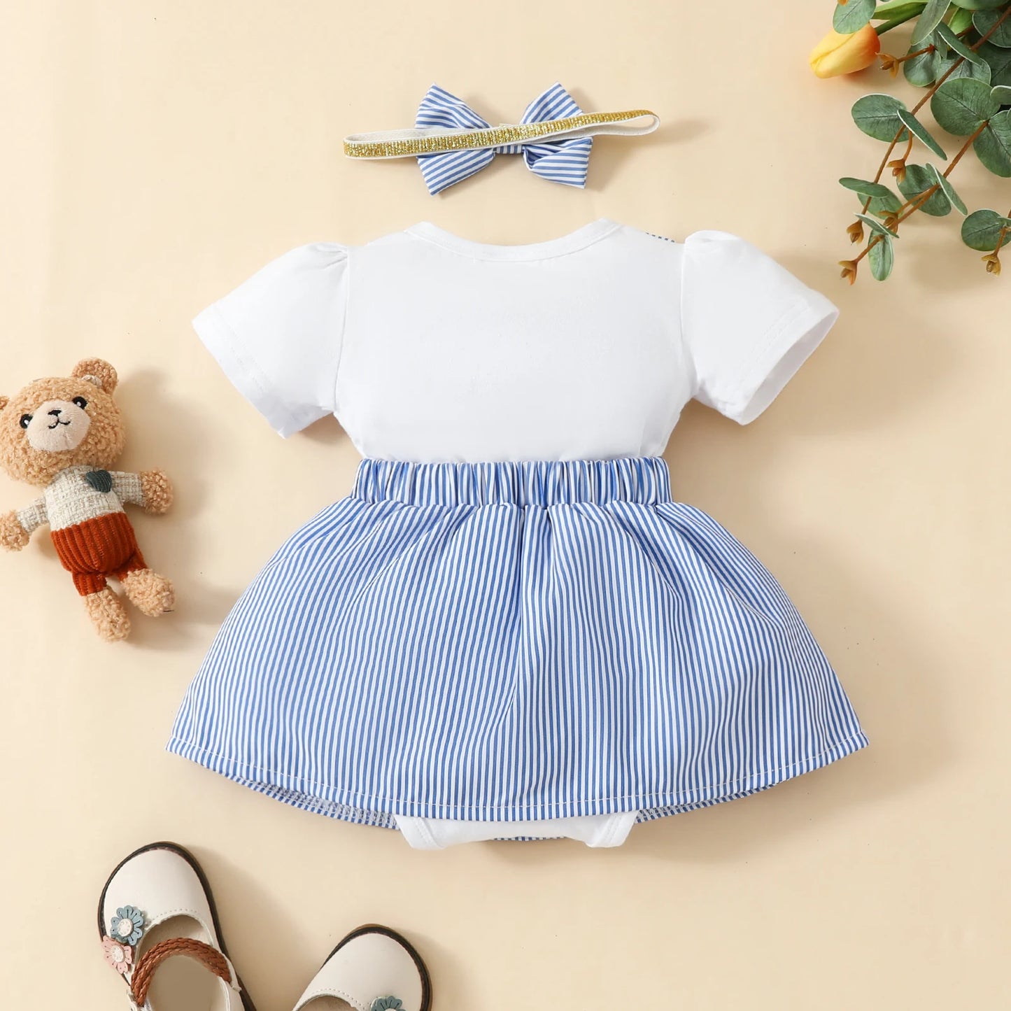 Charming Baby Girl Bear Outfit: Skirt Set and Bow Headband