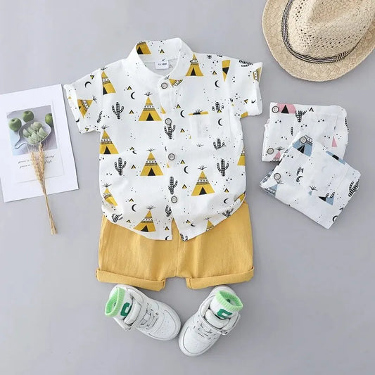 Comfortable and Breathable Baby Boy Cotton Shirt and Shorts Set for Play