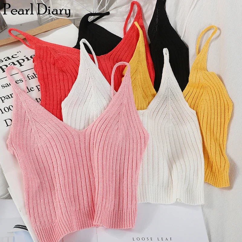 Pearl Diary: Sexy Knitted V-Neck Sleeveless Top for Effortless Style