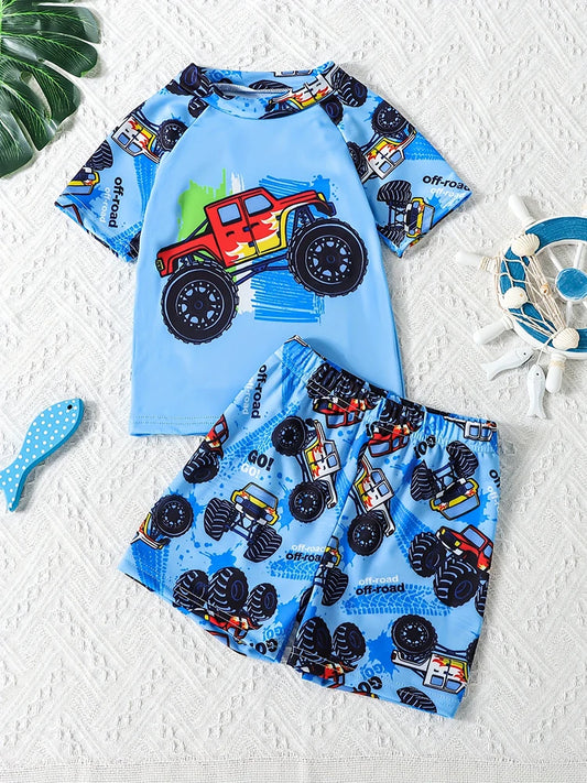 Stylish Toddler Boy  Short Sleeve T-Shirt with Cool Cartoon Car Print!