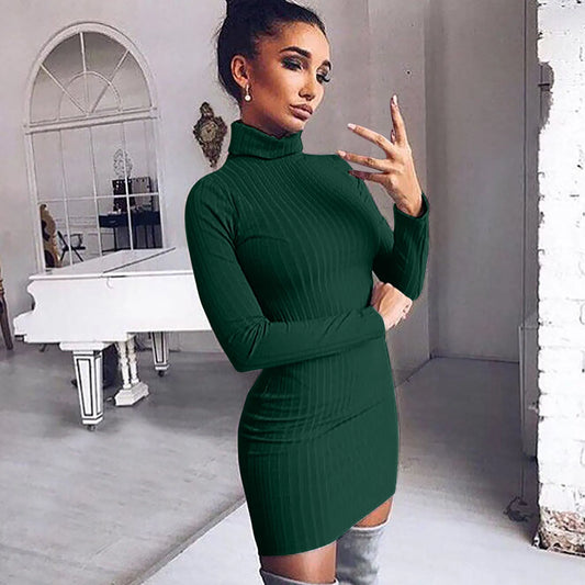 Stay Warm and Stylish: Women’s Solid Long Sleeve Sweater Dress