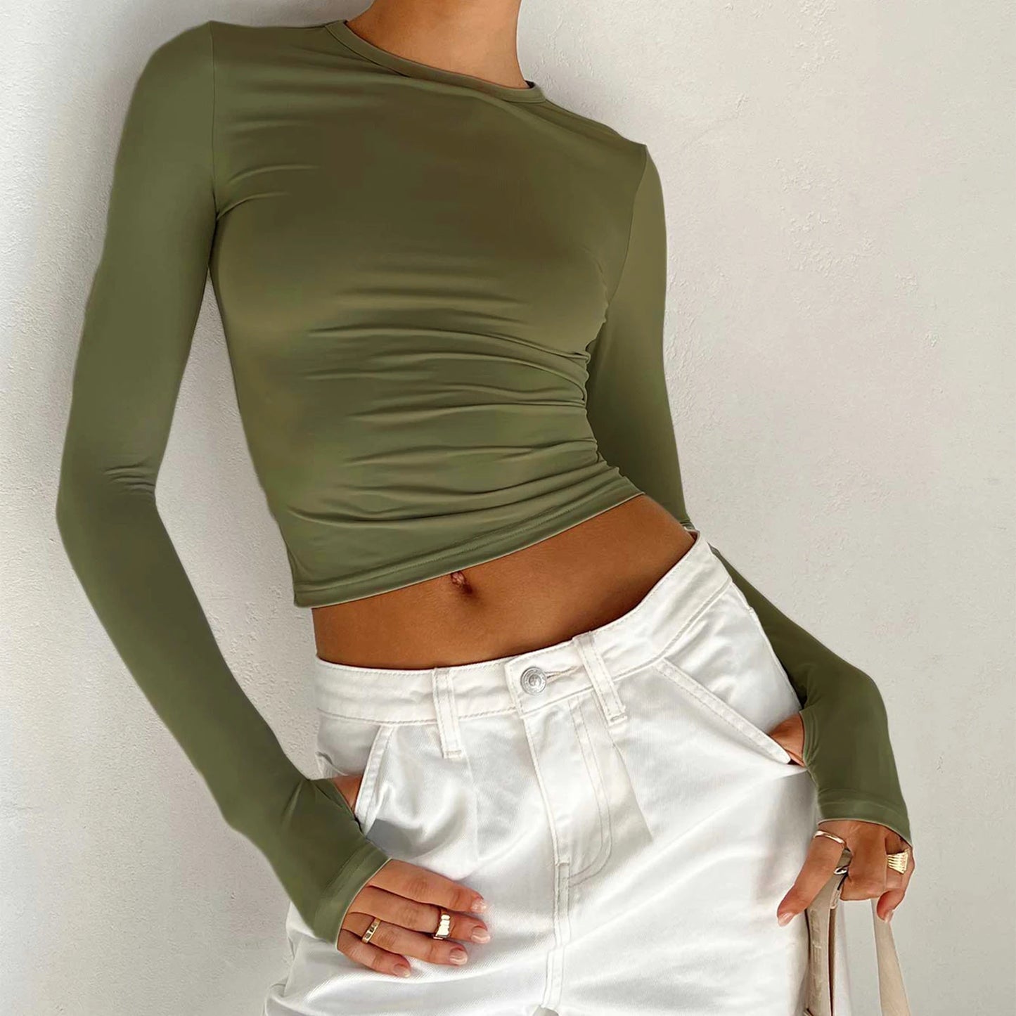 Chic Crewneck Casual Crop Tops for Women – Perfect Everyday Wear