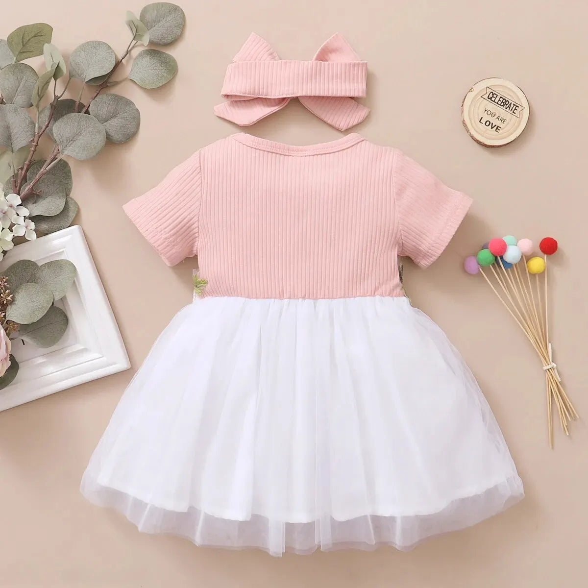 Adorable Baby Girl Dress: Short Sleeve, Tulle Skirt, Floral Embroidery